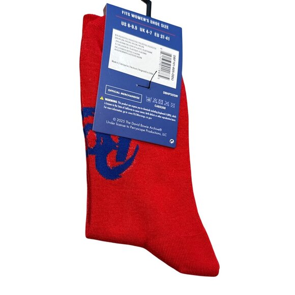 Bowie Socks Women’s Graphic Lightning Bolt Music Novelty Crew Red 9-11 - Picture 3 of 3